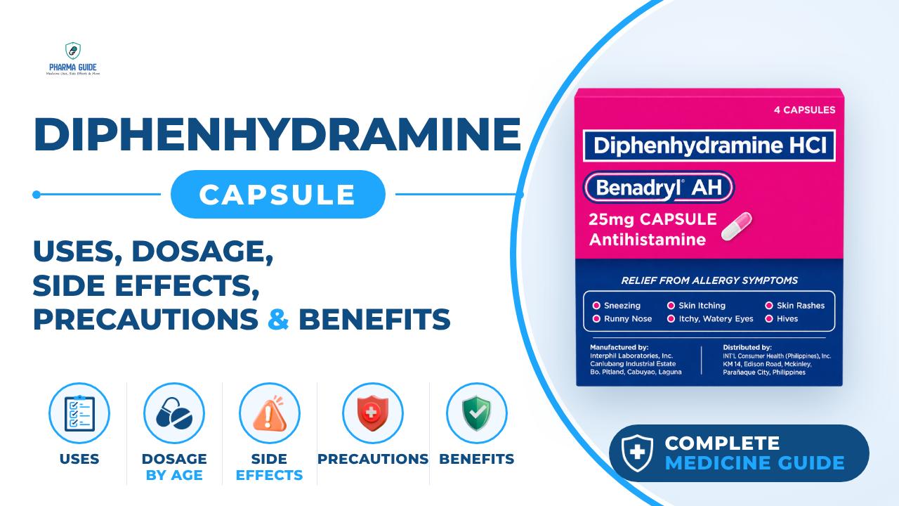 Diphenhydramine Capsule: Uses, Dosage, Side Effects, Precautions and Alternates